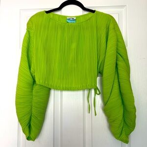 Future Collective Lime Green Plisse Crop Top Longsleeve